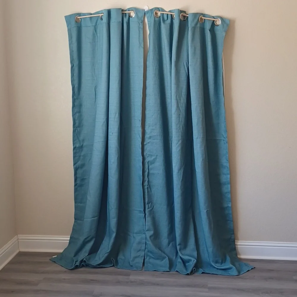 SET OF 2 Pier 1 Teal Floor Length Curtain Panels with Metal Grommets 54x85